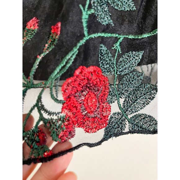 Floral Embroidery Sheer Top XS Colorful Vampire Chic Romantic Boho Hippie Indie - Picture 4 of 10